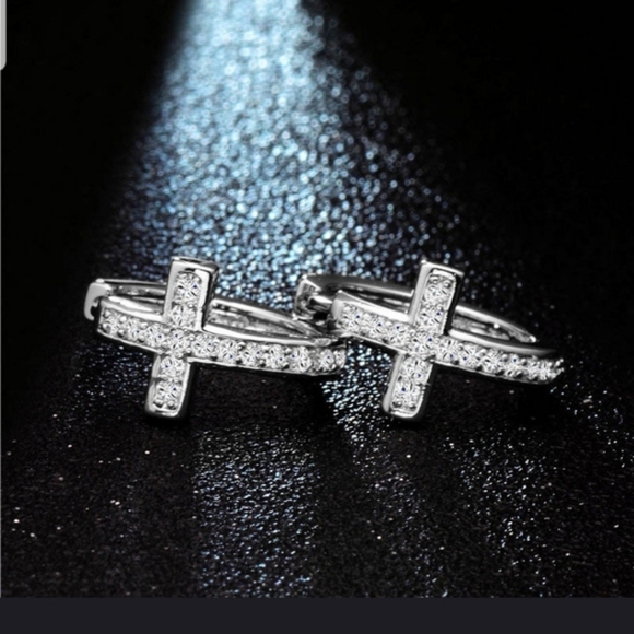 Beautiful Cross Hoop earrings - Picture 2 of 11